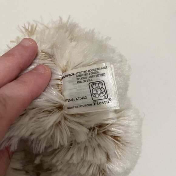 Fiesta Moose Plush Jesus Loves You Tan Brown White Fuzzy Red Scarf 14" - Picture 8 of 8